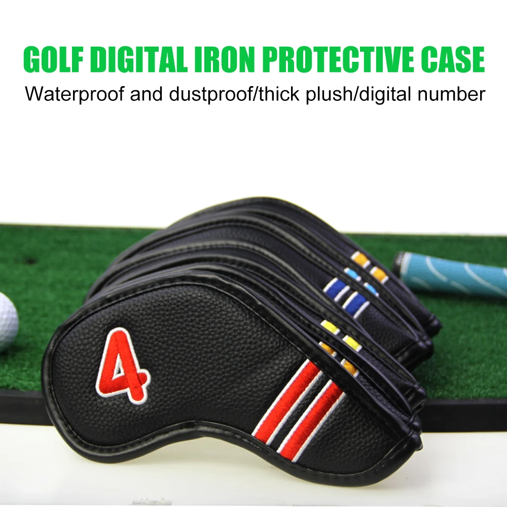 9Pcs Golf Head Covers for Iron Covers PU Leather (4 5 6 7 8 9 Pw Aw Sw ) Colorful Number Embroideried Waterproof Fit All Brands 3