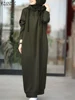 ZANZEA Casual Women's Dresses Autumn Winter Dress 2024 Trend Hoodies Long Sleeve Sundress Solid Loosse Long Sweatshirt Vestido