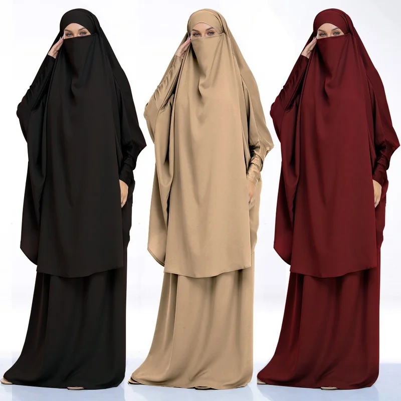 Middle East Abaya Female Two-Piece Suit, Monochromatic Abayas for Women, Large Swing Dress, Multiple Colors, Arab