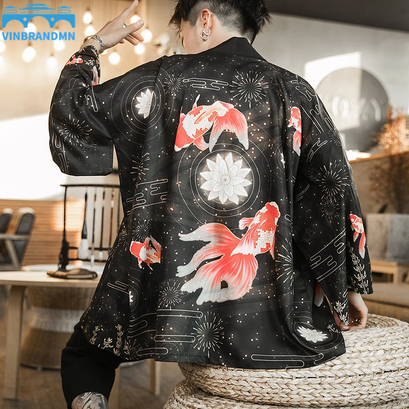 

Vinbrandmn 2022 Chinese Style Summer New Men's National Hanfu Cloak Kimono Cardigan Thin Half-sleeved Road Robe Top for Men