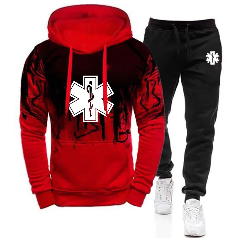 EMT Paramedic Emergency Medical 2023 Men's New Printed Fashion Gradient Color Hoodies Casual Sport Coats +Trousers 2 Piece Suit