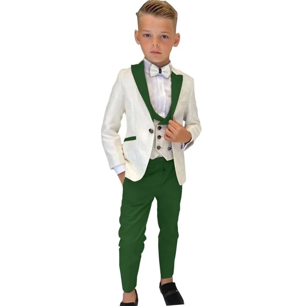 Beige Paisley Boy's Suit Set Wedding Guest Outfit For Kids Children Pantsuit Three Pieces Blazer Vest Pants Smart Stylish Tuxedo