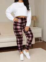 CUHAKCI Plus Size High Stretch Sexy Women's Tight Fitting Red And White checkered Comfortable Sports And Casual Tight Pants - Image 5