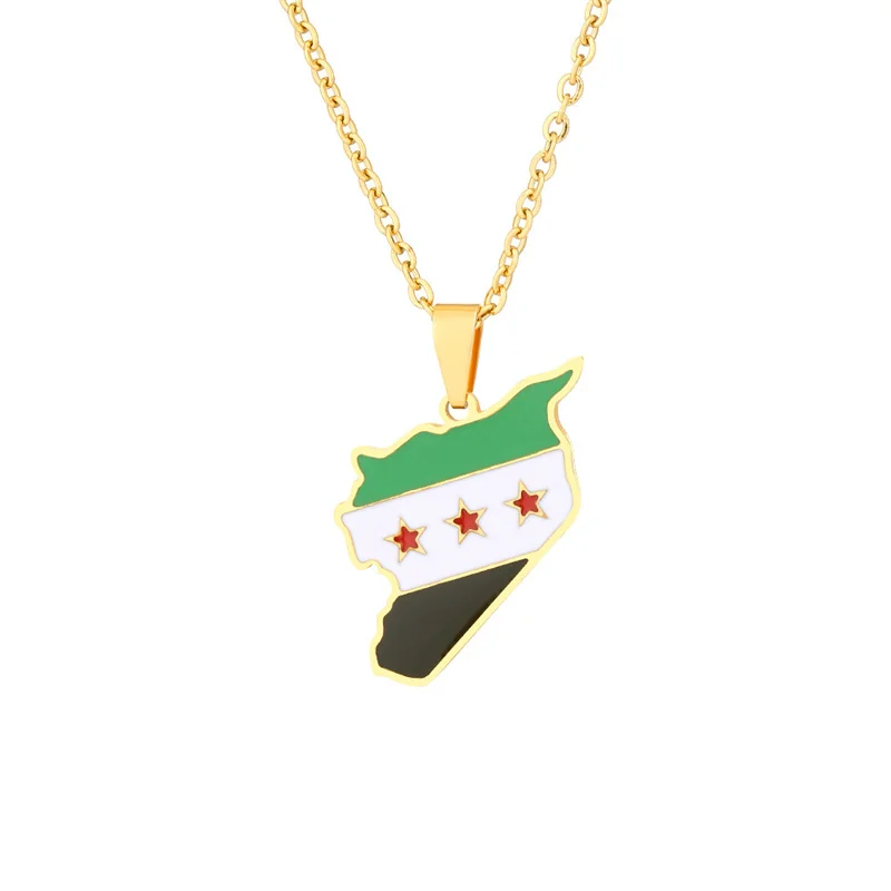 Stainless Steel Syria Map Flag Pendant Necklaces for Women Men Gold Color/Silver Color Charm Fashion Syrians Map Chain Jewelry