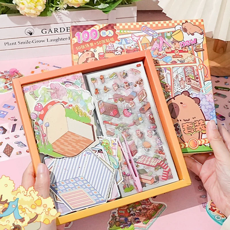 3D 하우스 미니어처 풍경 스티커 50가지 스타일 DIY 공예 장난감 어린이 소녀 생일 선물