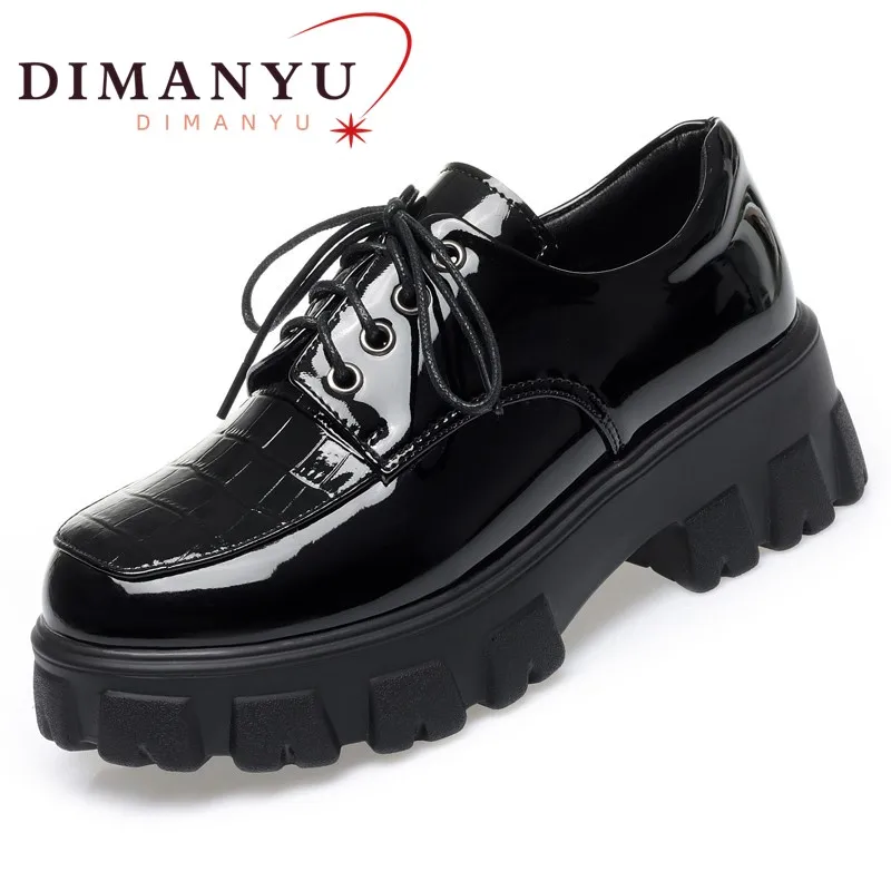 

DIMANYU Spring Shoes Women 2024 New Platform Genuine Leather JK Ladies' Shoes British Style Lace-up Large Size Shoes Women