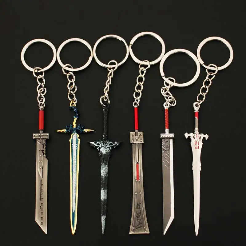 

Fantasy Keychains Game Peripherals 9cm Cloud Destruction of The Great Sword Key Rings Metal Katana Model Samurai Accessories Toy