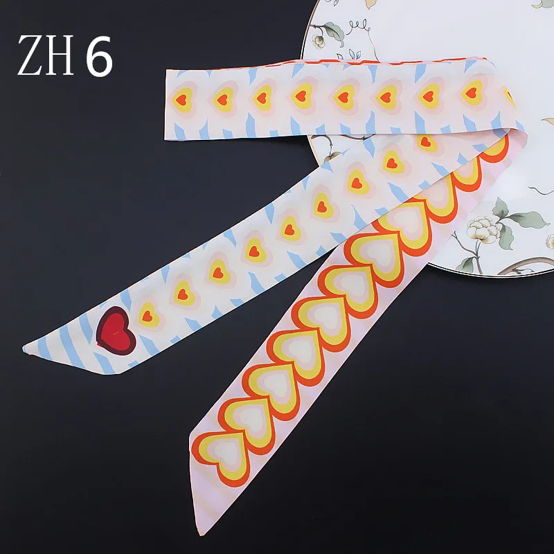 2024 New Design 120cm Heart Print Scarf Small Women Silk Scarf Brand Bag Hair Ribbons Fashion Head Scarf Long Scarves 3