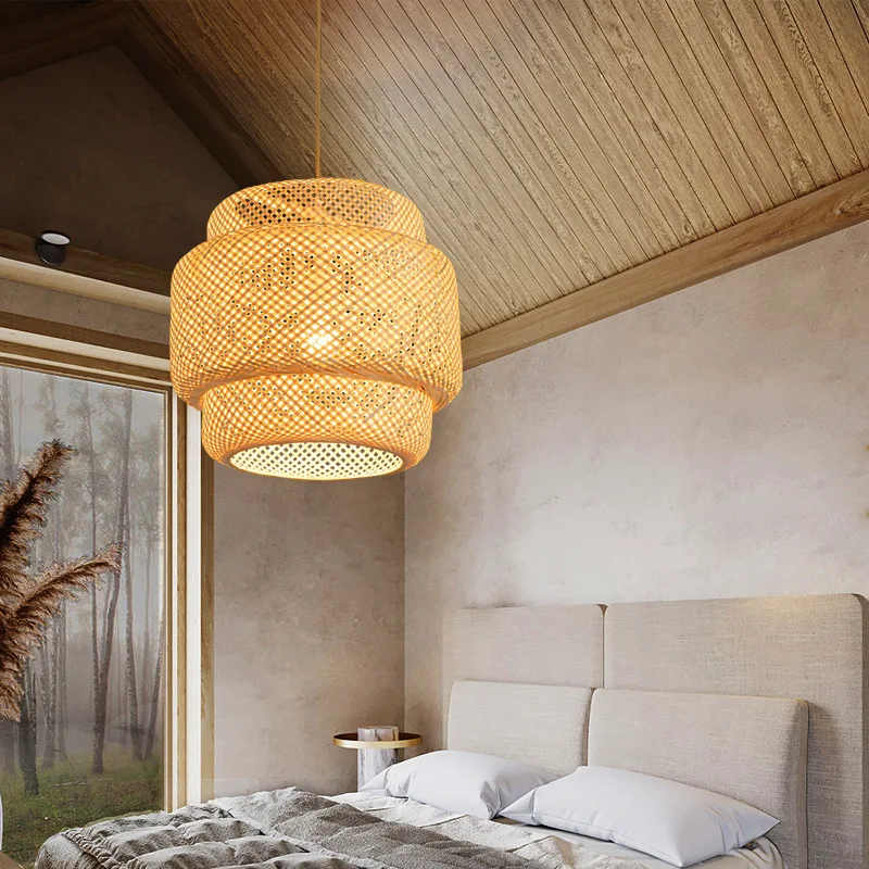 Bamboo Lantern pendent light Natural Rattan Wicker E27 Bulb Chandeliers pendent lamp Restaurant Home Decor AC85-260V 2