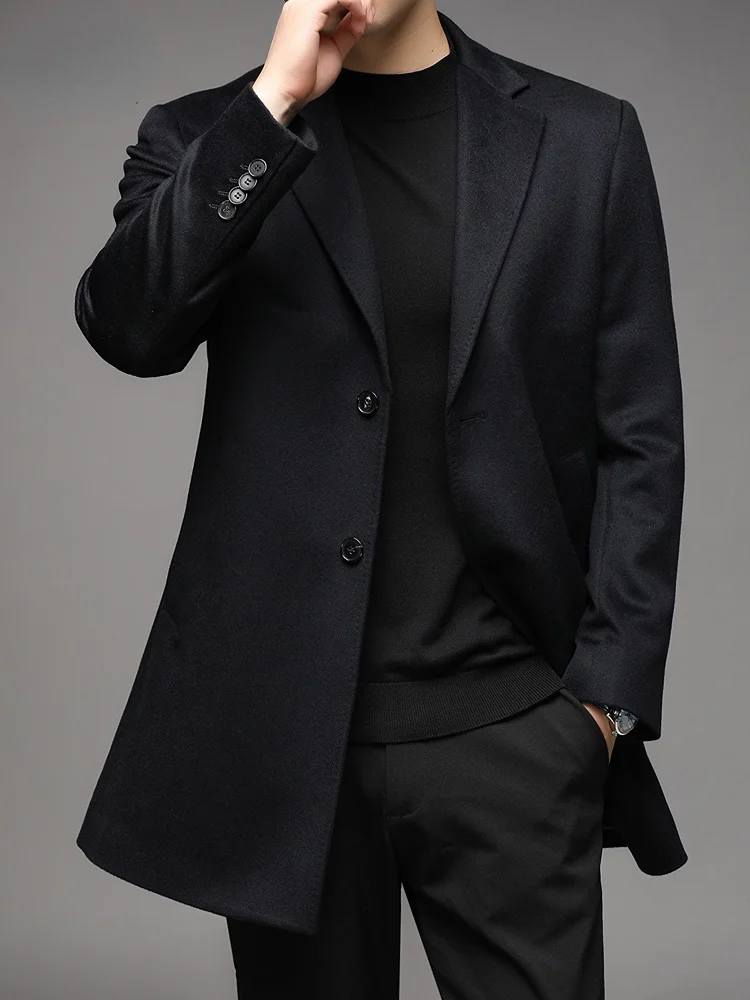 

100% Mid-length Cashmere Coat Man High-end Woolen Jackets Spring Autumn Business Casual Men's Clothing Manteau Homme LM