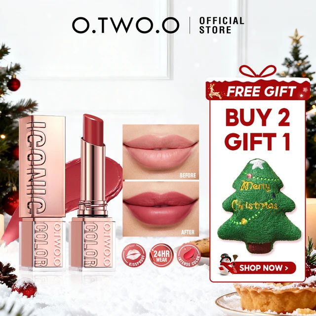 O.TWO.O Lipstick Lip Tint Waterproof LongNourishing Glow Lightweight Smooth Non-Sticky Refreshing Red High-shine Lipstick Makeup