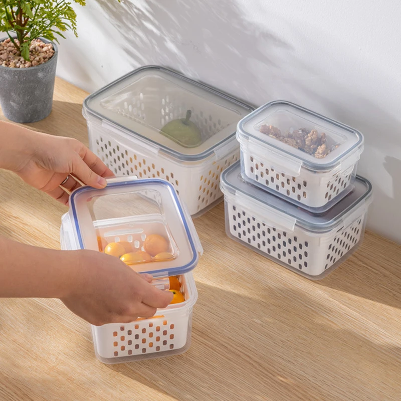 Storage Box Fresh Vegetable Fruit Boxes Fridge Organizer Drain Basket