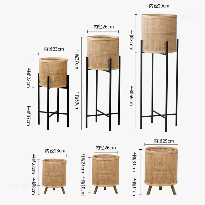 Anti-rust Bamboo Flower Stand for Bedroom Chinese Short-legged Plant Stand Nordic Simple Floor-standing Plant Shelves for B&B