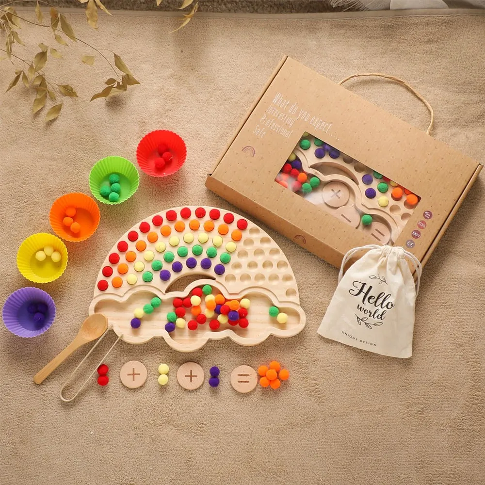 

Wood Rainbow Plate Ball Clamping Toy Wooden Montessori Educational Development Toys For 3-6 Years Sensory Toys for Children