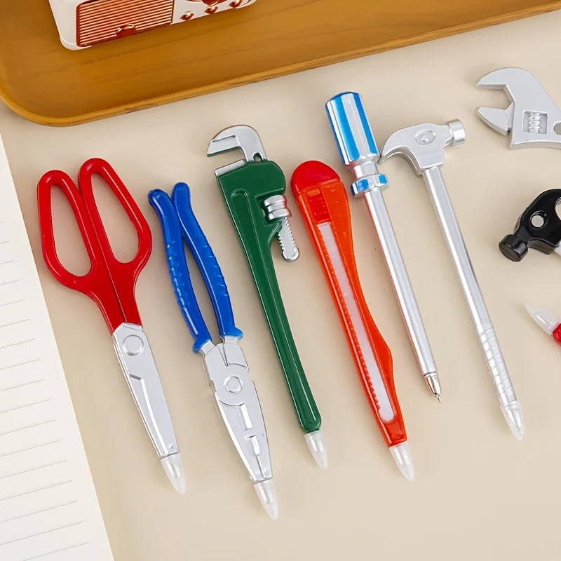 4 Tool-Shaped Ballpoint Pens, 0.5mm Black Ink, Bullet Tip, Quick-Drying and Lightweight, Creative Hardware Design, Smooth Writing, with Protective Cover, Perfect for Daily Office Use, Creative Station - 2