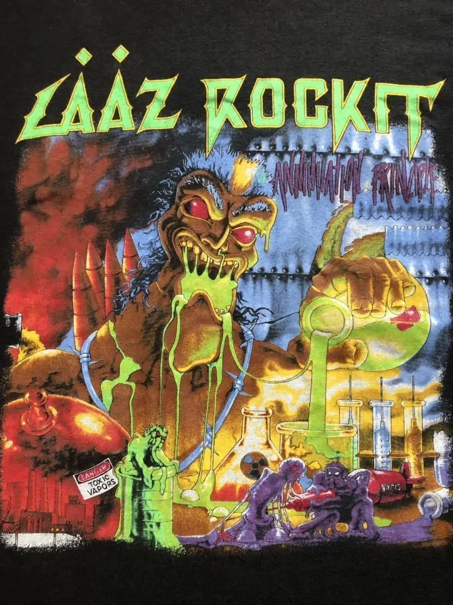 Laaz Rockit Band T Shirt T-Shirt In Cotone Nero T2042 Maniche Lunghe O Corte