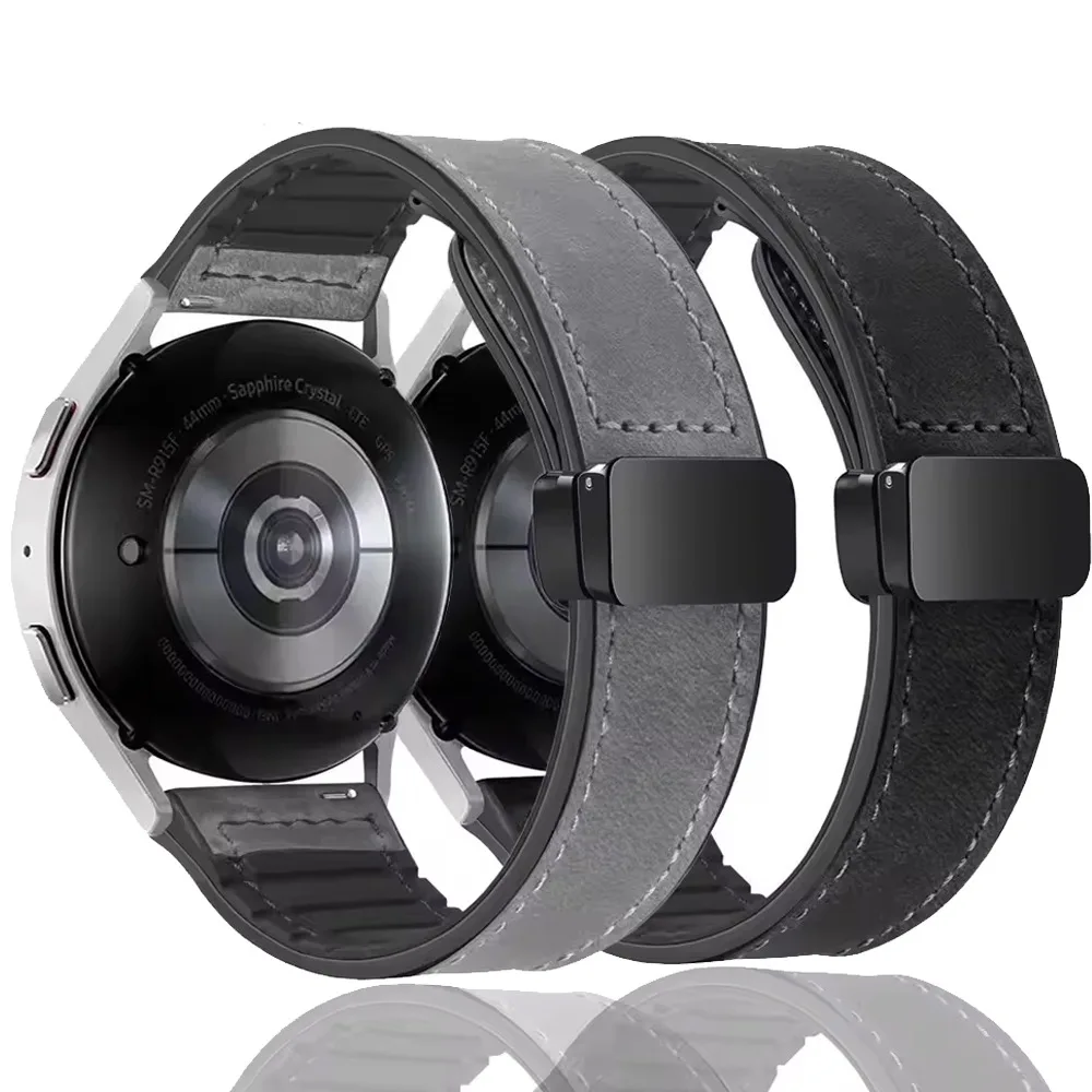 Dual-Material Magnetic Buckle Strap - Silicone & Leather Combination, Replaceable Wristband