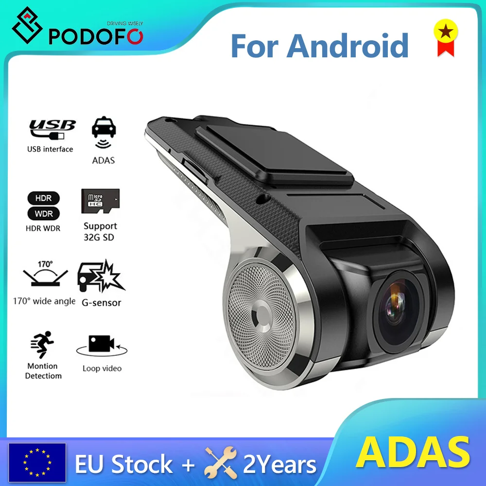 מצלמת רכב Podofo Dash Cam ADAS Car DVR ADAS Dashcam DVRs וידאו HD 720P USB כרטיס TF 16G/32G מקליט אוטומטי עבור נגן מולטימדיה אנדרואיד DVD