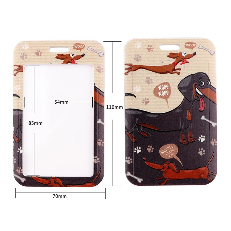 닥스훈트 개 매는 밧줄 넥 스트랩 아트 애니메이션 패션 매는 밧줄 버스 ID 이름 작업 카드 홀더 액세서리 장식 어린이 선물