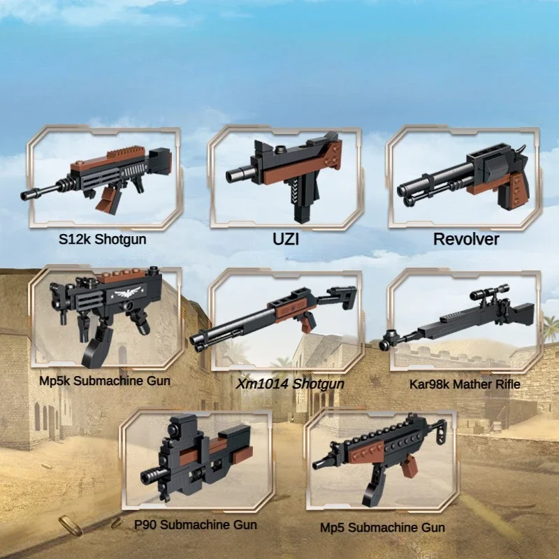 8 in 1 Set Brick Toy Gun Set AK Desert Eagle Rifle Building Block Pistol DIY 3D Puzzle Fake Gun Collection Gift for Kids Adult 2