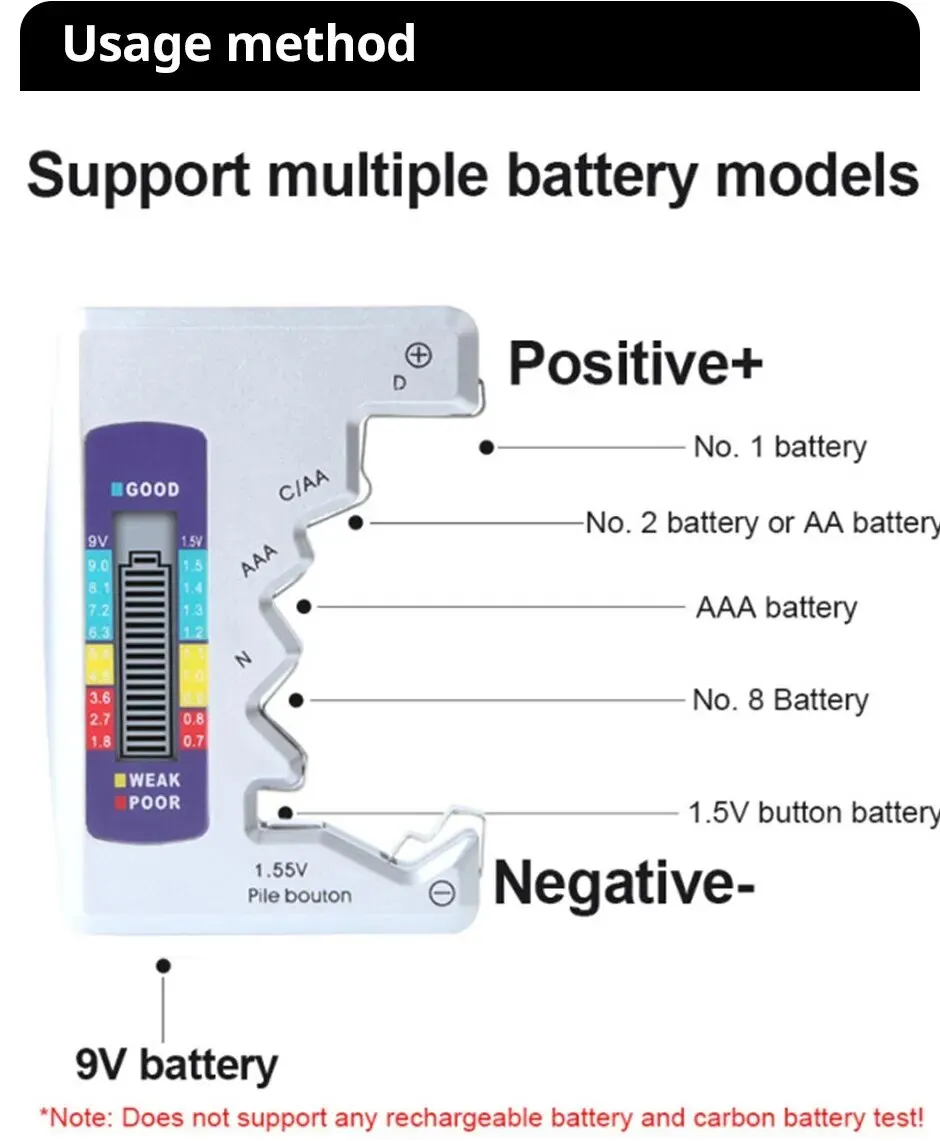 Digital Battery Tester C D N AA AAA 9V 1.5V Button Cell Capacity Check Detector LCD Display Capacitance Diagnostic Tool 2