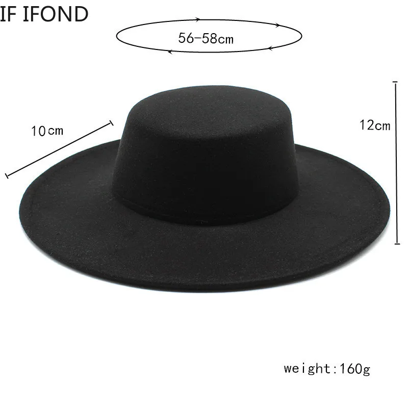 French Women's Hat Big Wide Brim 10CM Fedora Hat Winter Wool
