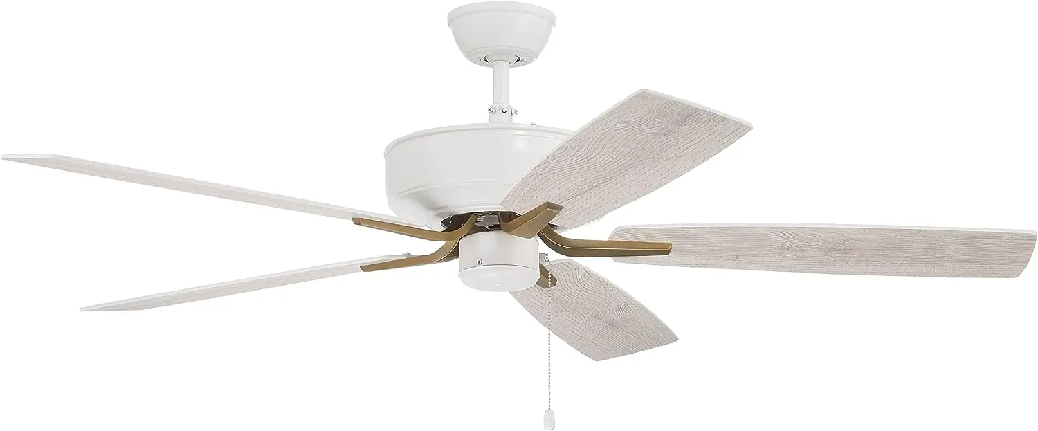 

Pro Plus Ceiling Fan in White/Satin Brass Finish, Reversible White/Washed Oak Blades Included, Light Kit Adaptable, P52WSB5-52WW