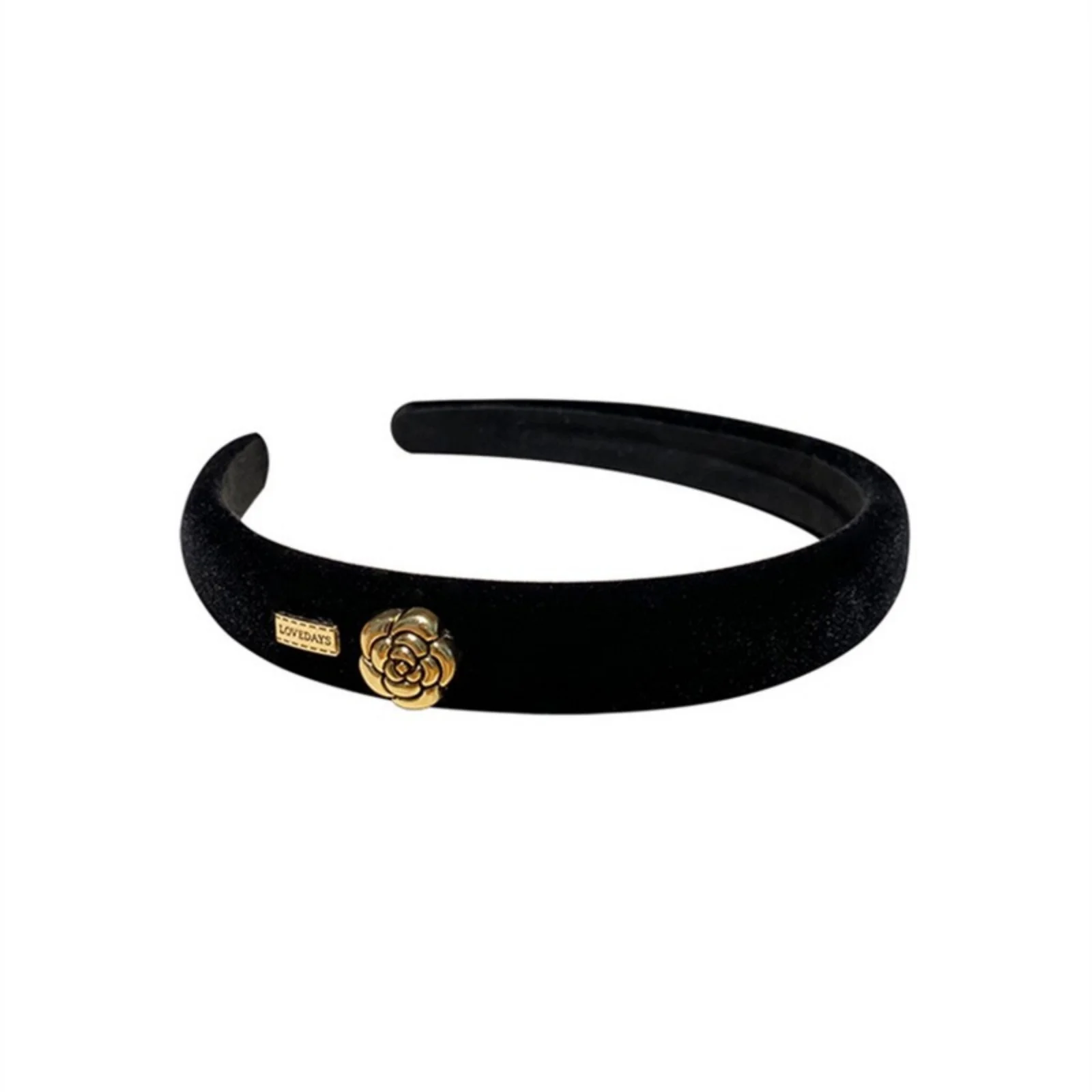1PC Elegant Black Velvet Headband with Gold Rose Detail, Trendy Hair Accessory for Women, Perfect for Any Occasion