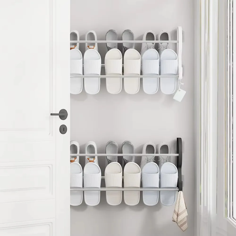 Wall Mounted Shoe Rack Perforation-free Slipper Rack Bathroom Simple Slippers Storage Shelf Multi-functional Household Accessory