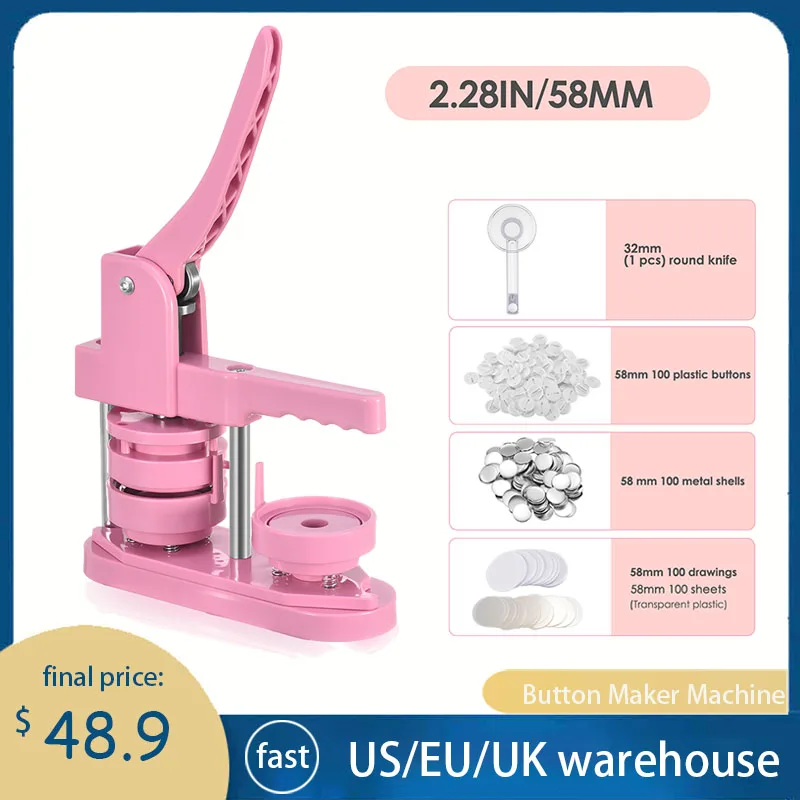 

Устройство для изготовления кнопок диаметром 58 мм для самостоятельной сборки, устройство для создания фотографий, устройство для изготовления пластиковых кнопок и круглых резаков, 100 шт., США пресс для кнопок