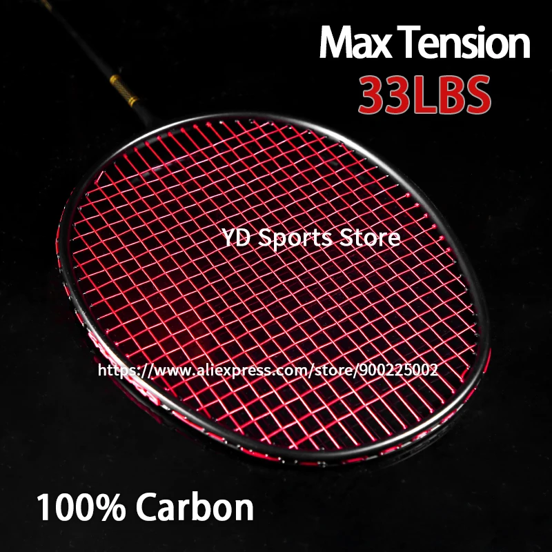 

Ultralight 4U Shock Absorption 100% Carbon Fiber Badminton Rackets Strung Bags High Tension 33LBS Professional Attacking Racquet