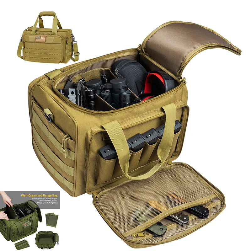 CVLIFE Tactical Gun Range Bag Pistol Shooting Range Duffle for Handguns Lockable Zipper Shooting Outdoor Huntin