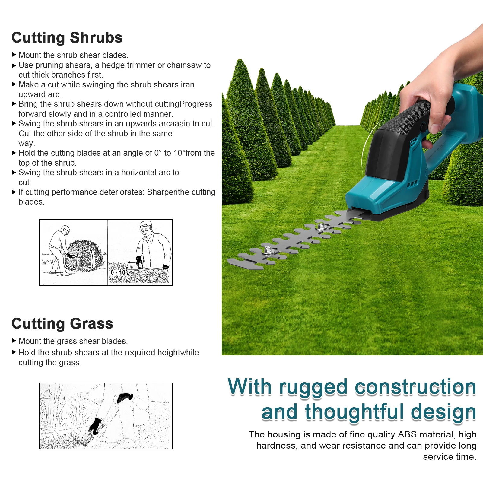 2 in 1 Cordless Hedge Cutter Electric Grass Trimmer Garden Branch Pruning Shears Lawn Hedge Fence Weeder Mower Gardening Tool 6