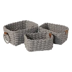 Chic Woven Storage Baskets - Set of 3 with Handles for Organization and Decoration (Gray)