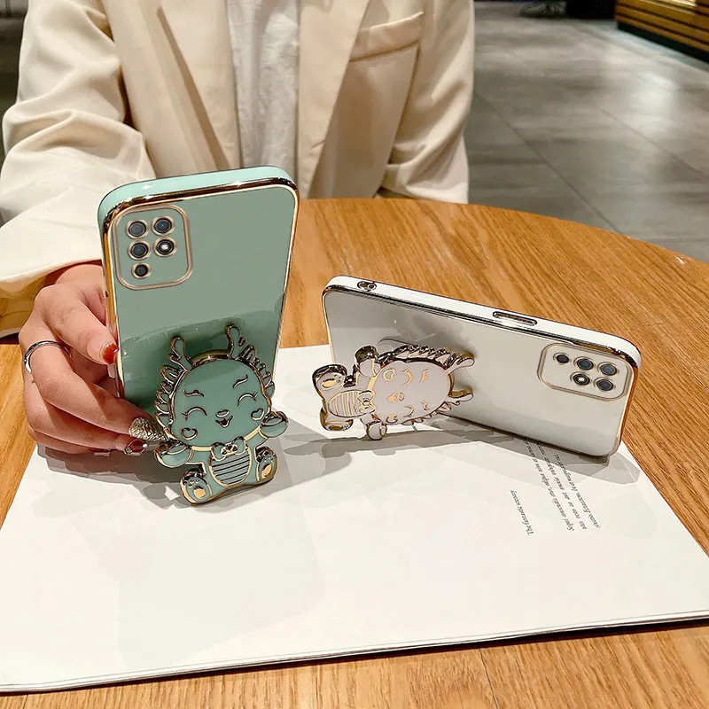 2024 New Year's Dragon Bracket Case For Samsung S23 S20 FE S24 Plus S21 Note 10 Lite S22 Ultra Shockproof Plating Cover_voghion.com