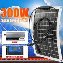  1500W Solar Power System Kit 300W Solar Panel with10-60A Controller and Solar Inverter Solar Power Generation Home Grid Camp 