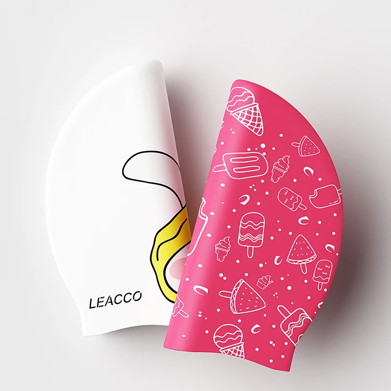 New children's high elasticity silicone professional swimming cap with cartoon print, various cute styles, soft and waterproof 5
