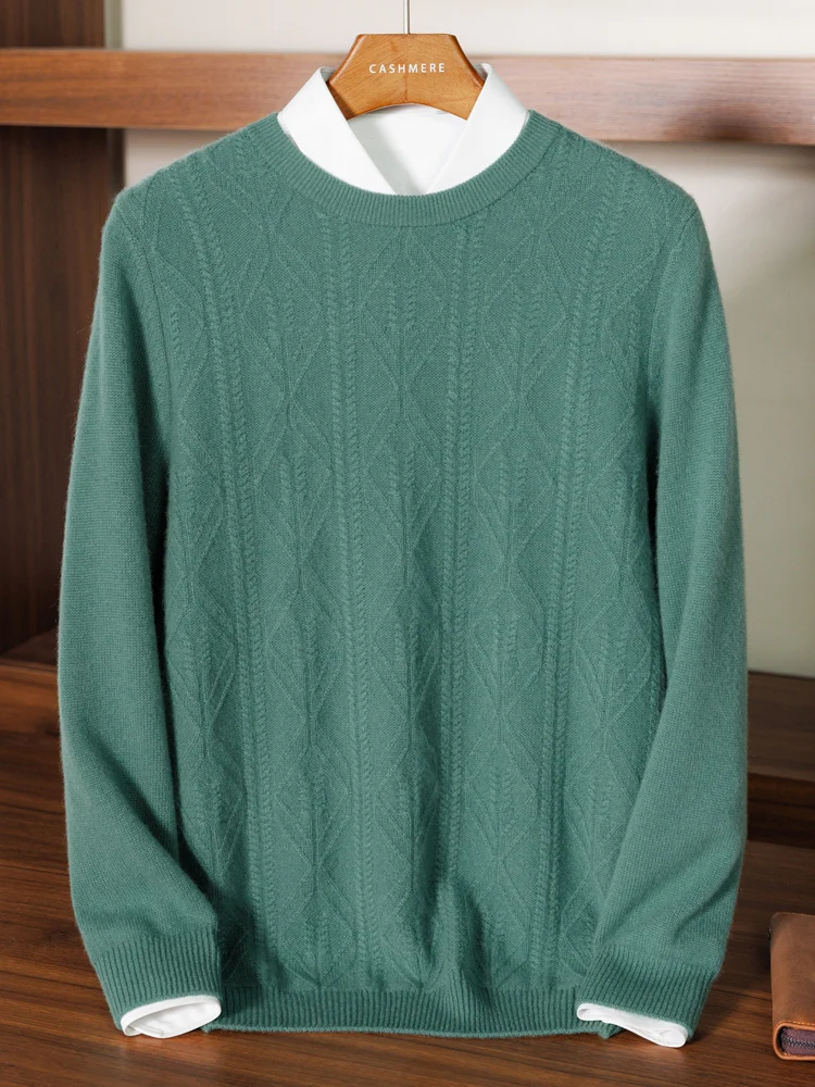 Men's Sweater New Fashion Autumn Winter 100% Cashmere Round Collar Long Sleeve Pullover Casual Plus Size Tops Warm Knit Shirt