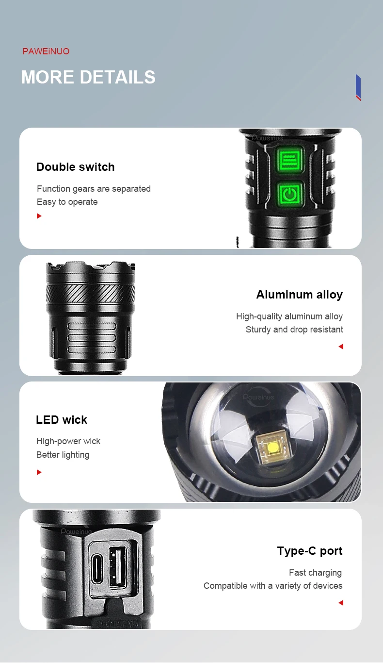 Description Picture 4 of itemSuper Powerful LED Flashlight Zoom Tactical Torch Light High Power USB Rechargeable Lamp Long Range Ultra Bright Lantern Hunting