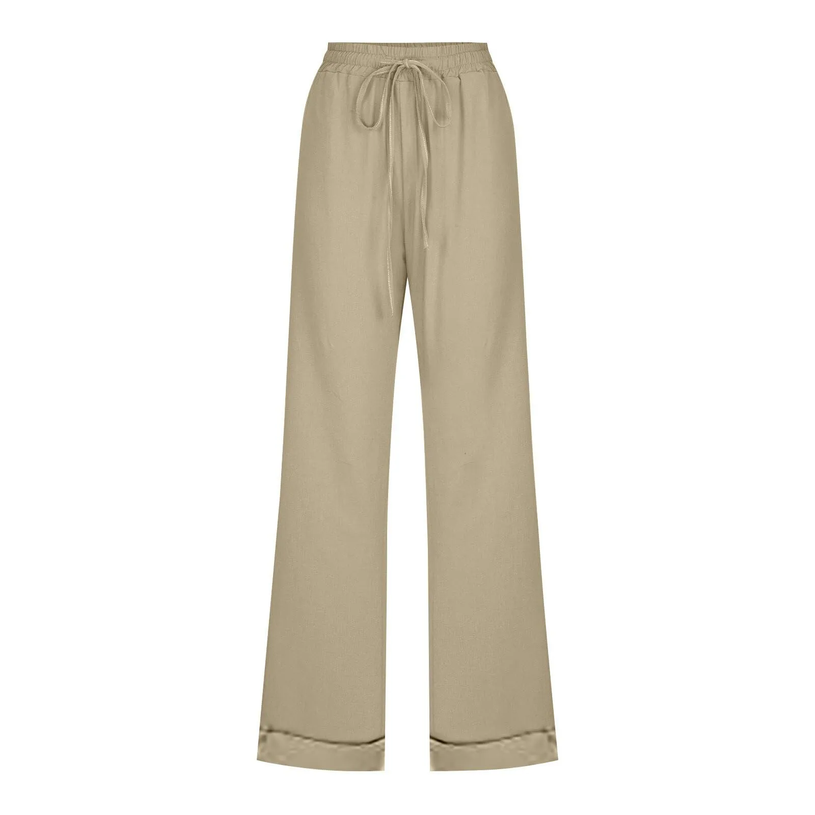 Casual Pants Solid Color Elastic Waist Drawstring Loose Large Size Straight Leg Pants