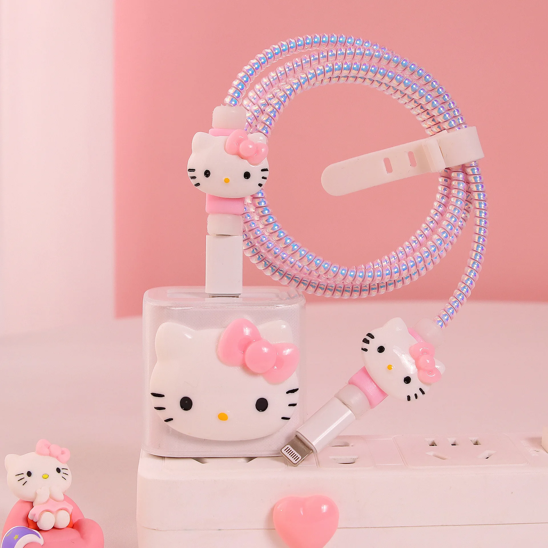 Hello Kitty Sanrio Anime Anti Breaking Apple Data Cable Protective Case Mobile Phone 18/20W Charger Winding Rope Decorative Gift