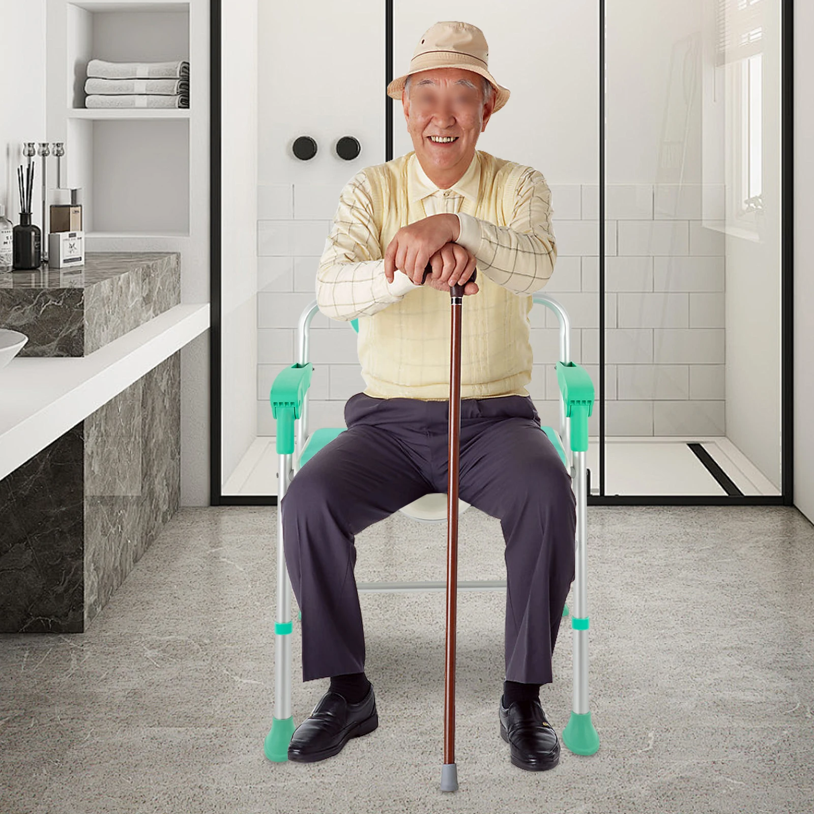 Foldable Shower Chair Height Adjustable Bath Chair Aluminum Alloy Bathroom Stool Shower Stool Shower Seat Load 150KG/331IBS 4