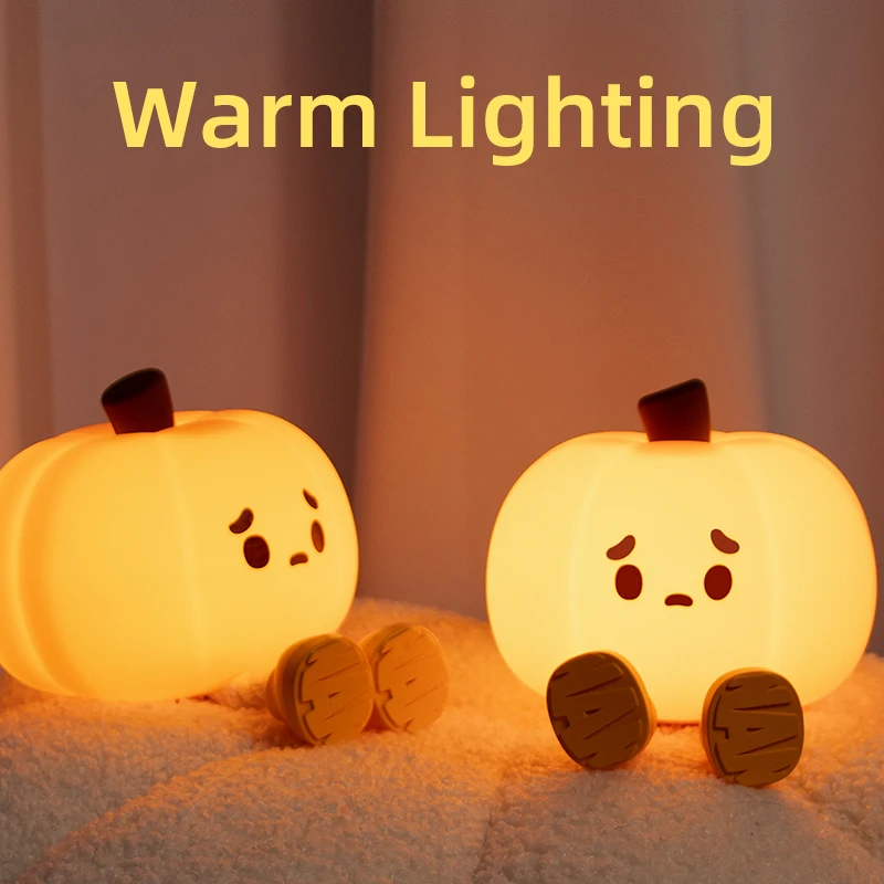 Pumpkin Lantern Silicone Night Light Bedroom Sleep Lamp Bedside Pat Lamp Sleeping Companion Cartoon Ornaments Children's night light