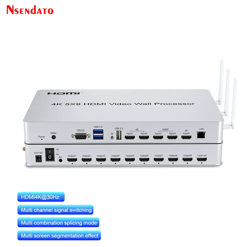 4K 5X9 Hdmi Tv Video Wall Controller Processore 1X5 4X1 2X2 4X2 3X3 5 X1 Multi Screen Hdmi Wall Video Stitching Processor Rs232