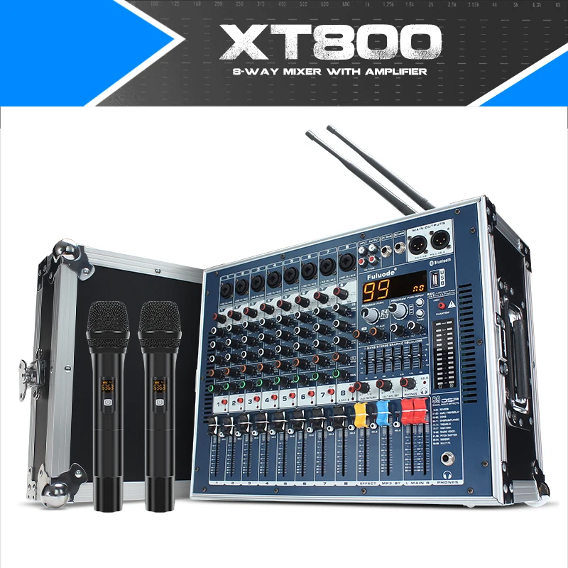 Fuloode XT800 Professional 8/12-Channel Powered Mixer with Built