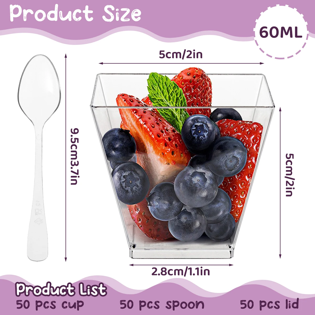 Plastic cups plastic dessert cups dessert cups 50Pcs Mini Dessert Cup Lids Spoons 60ml Plastic Dessert Ice Cream Cup DIY Home Festival Wedding Party Supplies