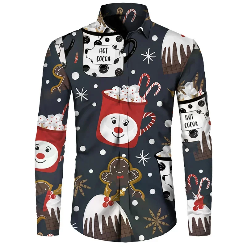 

Hawaiian Christmas Theme Santa Claus Tree Shirt For Men Casual Vintage Tops 3d Printed Flower Long Sleeve Clothing Holidays Y2k