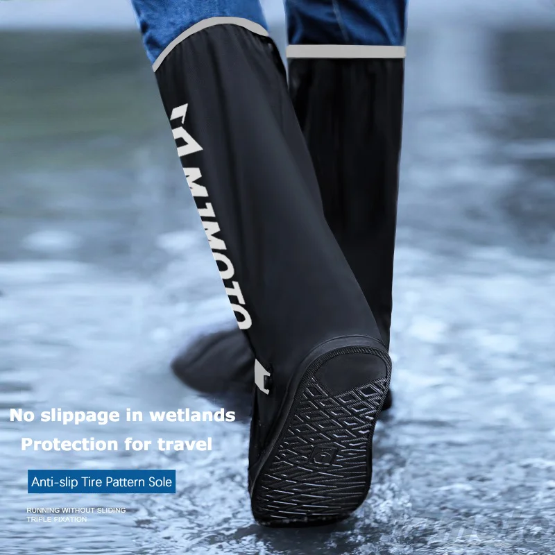 42cm High Tube Quality Motorcyclist Rainproof Shoes Cover Motorcycle Boots Raincover PVC Waterproof Anti-slip Black Men motorcycle shoe cover shoe covers