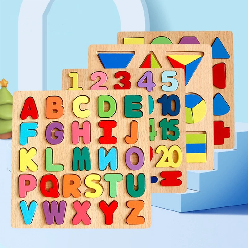 

Детский деревянный 3D-пазл Монтессори, алфавит, цифры, формы, головоломки для дошкольного раннего развития, игрушки, детские подарки