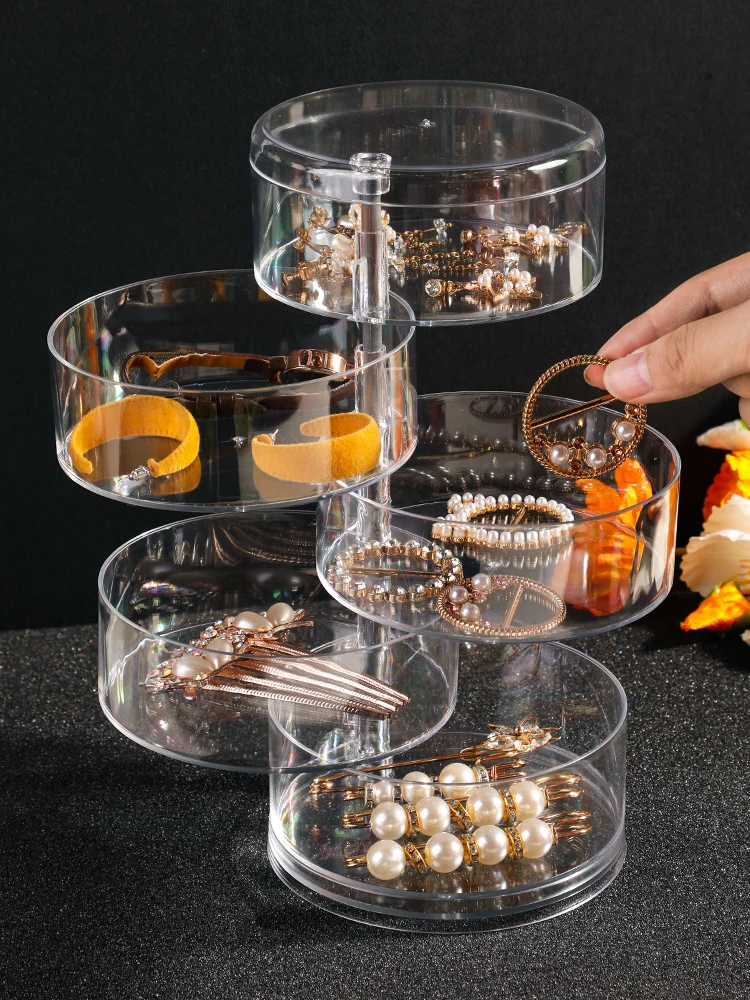 Rotating Jewelry Box Display Stand Organizer Earrings Necklace Ring Storage Box Cotton Pad Makeup Cotton Swabs Organizer